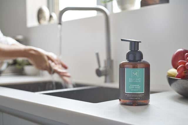 Naturally antiseptic and antifungal, blended with Mint Essential Oil to produce non-toxic, moisturizing, antibacterial foaming hand soap that is hypoallergenic and gentle on all skin types. Delivers 70% more hand washes without artificial fragrance.